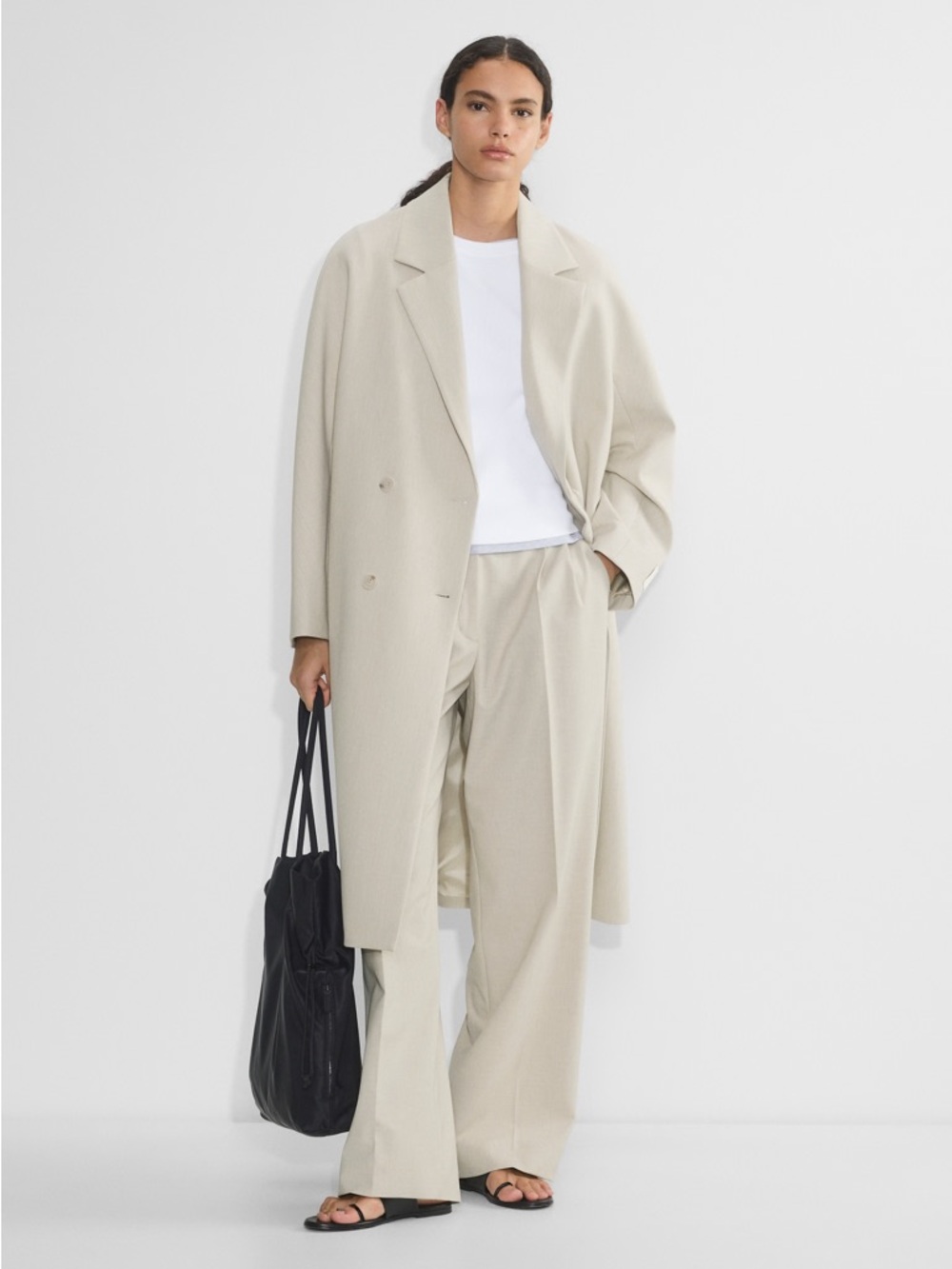 Aritzia Double-Breasted Light Beige Wool Blend Coat